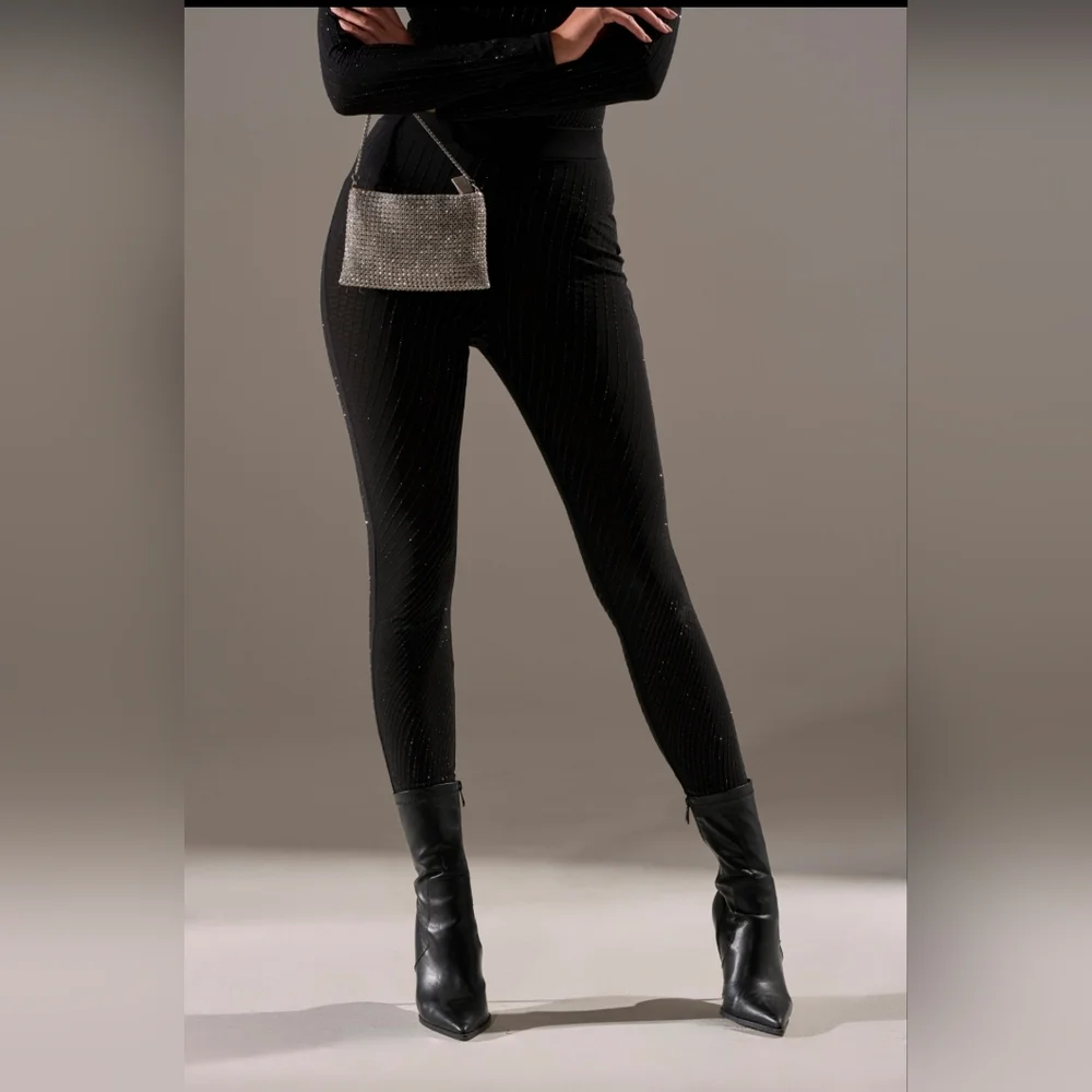 AKIRA TWINKLING LIGHTS RHINESTONE MESH LEGGINGS IN BLACK Size 1X - Picture 2 of 6